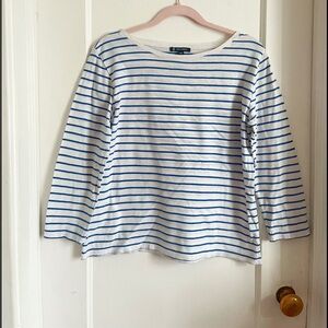 Pink Tartan Navy and White 3/4 Sleeve Striped T-shirt